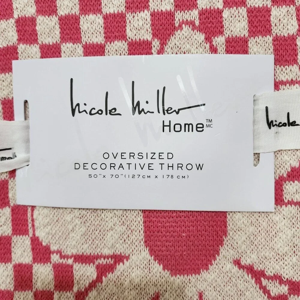 Nicole Miller Cotton‎ Throw Blanket Decorative Oversize Floral And Check 50x70in
